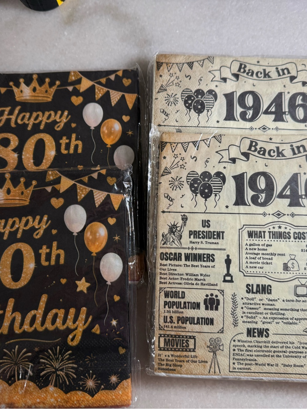 Happy 80th Birthday Napkins - Gold & Black